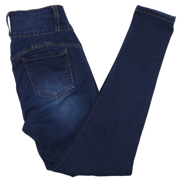 Enjean Jeans Womens 5 Blue Skinny Ankle Mid Rise 3-Button Wide Waist Denim - Picture 1 of 12